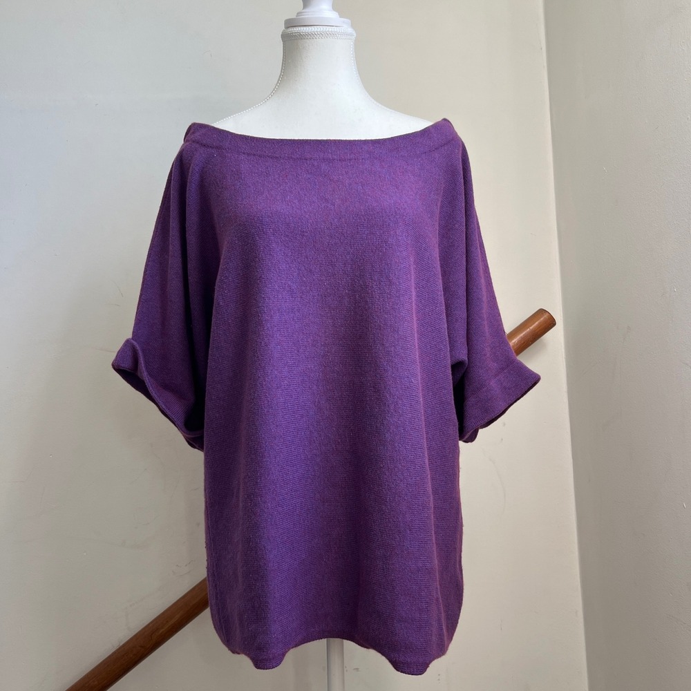 Eileen Fisher Sweater Purple Cotton Cashmere Boat Neck Oversized Knit OrganicTop